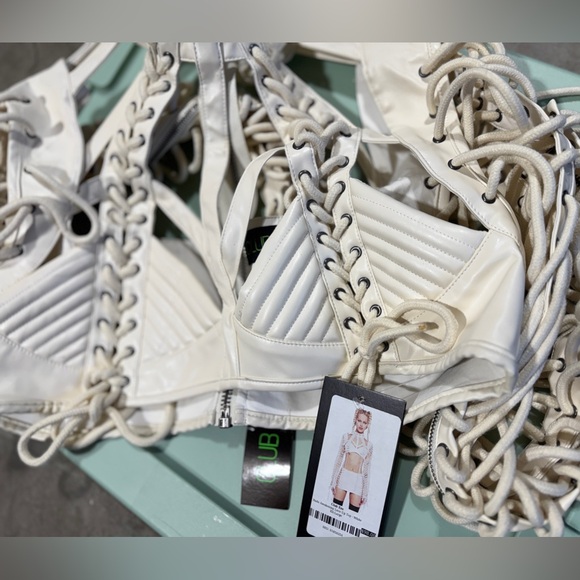 Dolls Kill Rude Awakening Lace Up Top XXL White - Picture 5 of 6